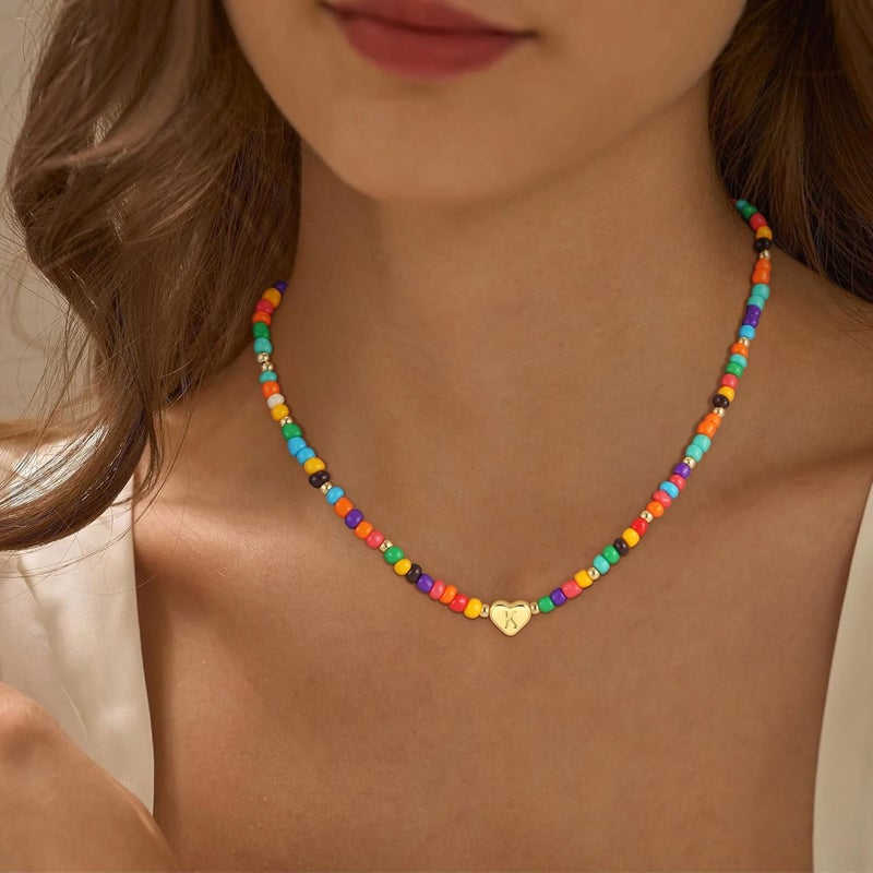 BLThing Store Colorful Heart Initial Necklaces for Girl Kids - 18K Gold Filled Colorful Bead Initial A-Z Letter Necklace Teen Girls Gifts Trendy Stuff Birthday Gifts for 5 6 7 8 9 10 Year Old Girls Gift - Image 3